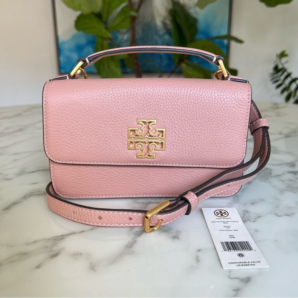 NWT Tory Burch Britten Mini Top Handle Leather Crossbody Bag Pink Moon - Picture 15 of 16